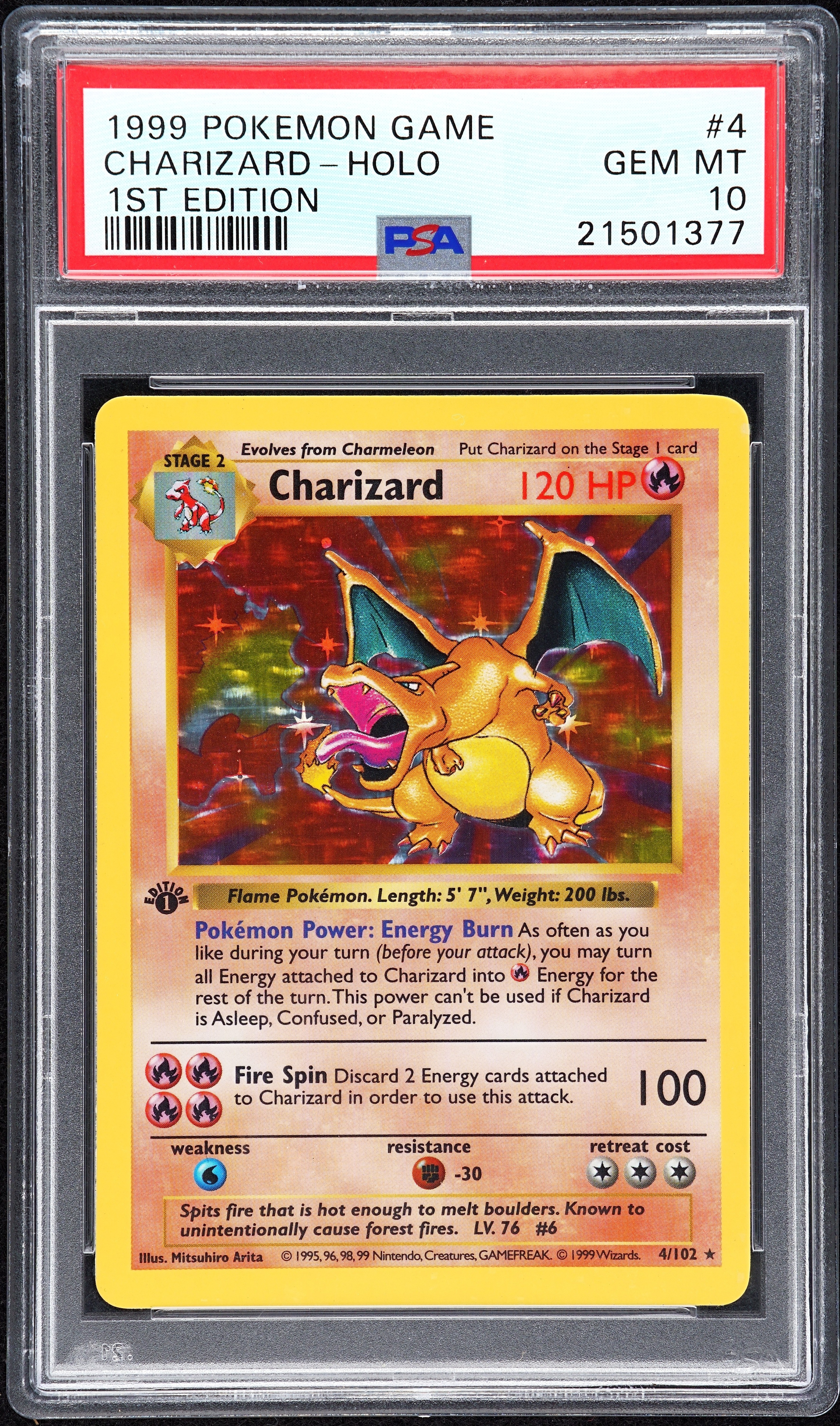 1999 Pokemon Game Charizard Holo 1st Edition PSA 10